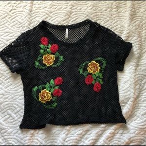 LF floral rose appliqué mesh top medium